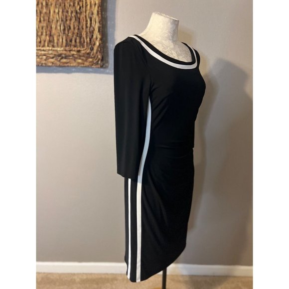 Chaps Ralph Lauren Panel Dress M Medium Black White Stretch Career Washable NEW - Picture 5 of 9